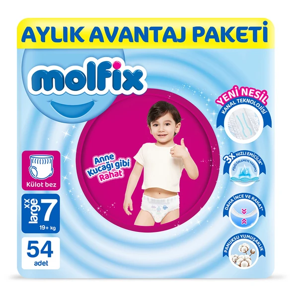 Molfix Pants Bebek Bezi 7 Beden XXL Aylık AvantajPaketi 54 Adet