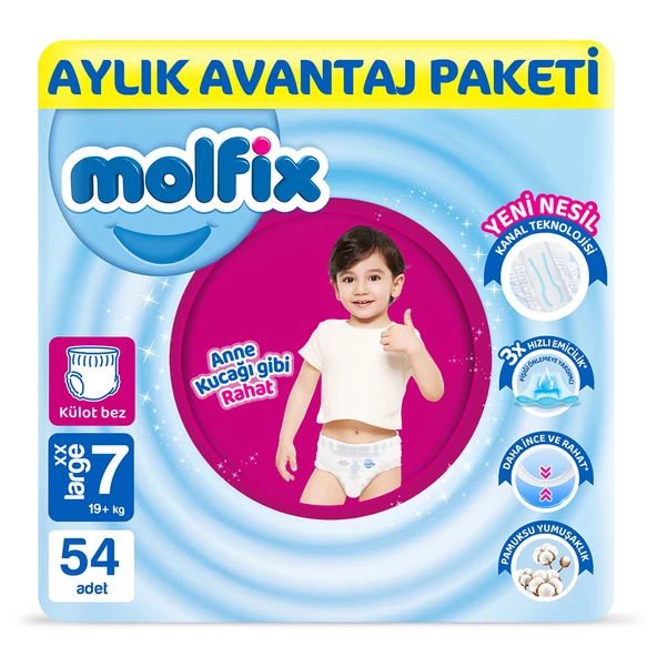 Molfix Pants Bebek Bezi 7 Beden XXL Aylık AvantajPaketi 54 Adet