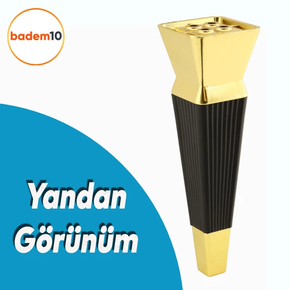 Dempa Lüks Mobilya Yükseltici Kanepe Tv Ünitesi Koltuk Ayağı Konsol Ayakları Siyah Altın 20 Cm - Resim 3