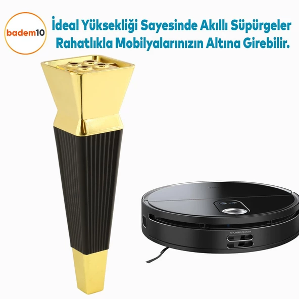 Dempa Lüks Mobilya Yükseltici Kanepe Tv Ünitesi Koltuk Ayağı Konsol Ayakları Siyah Altın 20 Cm - Resim 5