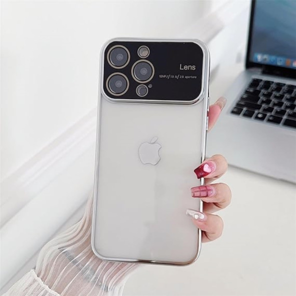 İphone 15 Kamera Lens Korumalı Kenarı Renkli Luxury Şeffaf Kılıf GÜMÜŞ - 2