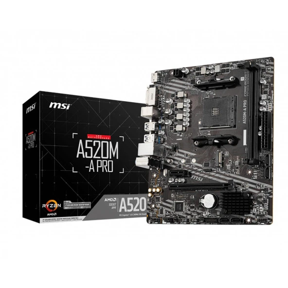 MSI A520M-A PRO AMD A520 AM4 DDR4 4600MHz (OC) DVI/HDMI M.2 mATX Anakart