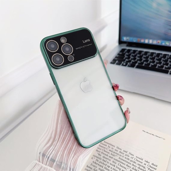 İphone 15 Kamera Lens Korumalı Kenarı Renkli Luxury Şeffaf Kılıf YEŞİL - 2