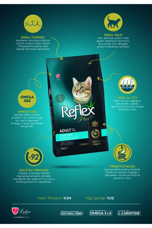 Reflex Plus Sterilised Somonlu Kısırlaştırılmış Kedi Maması 8kg - Resim 2