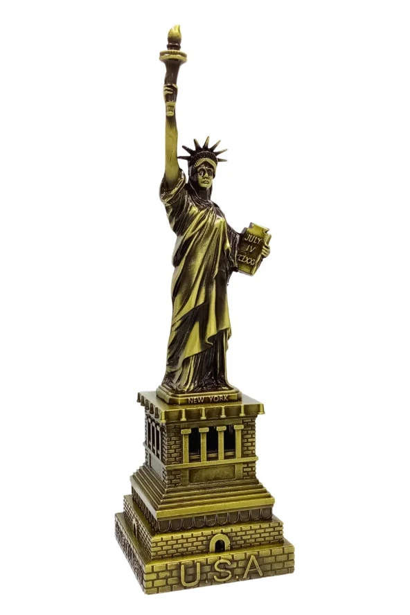 Vintage Metal USA Özgürlük Heykeli Antik Bronz 32 cm - Resim 7
