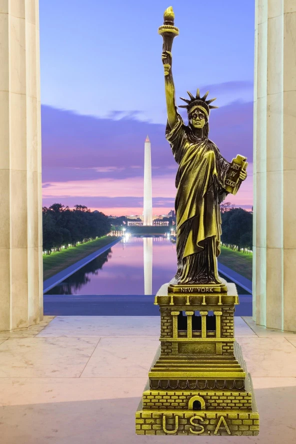 Vintage Metal USA Özgürlük Heykeli Antik Bronz 32 cm - Resim 11