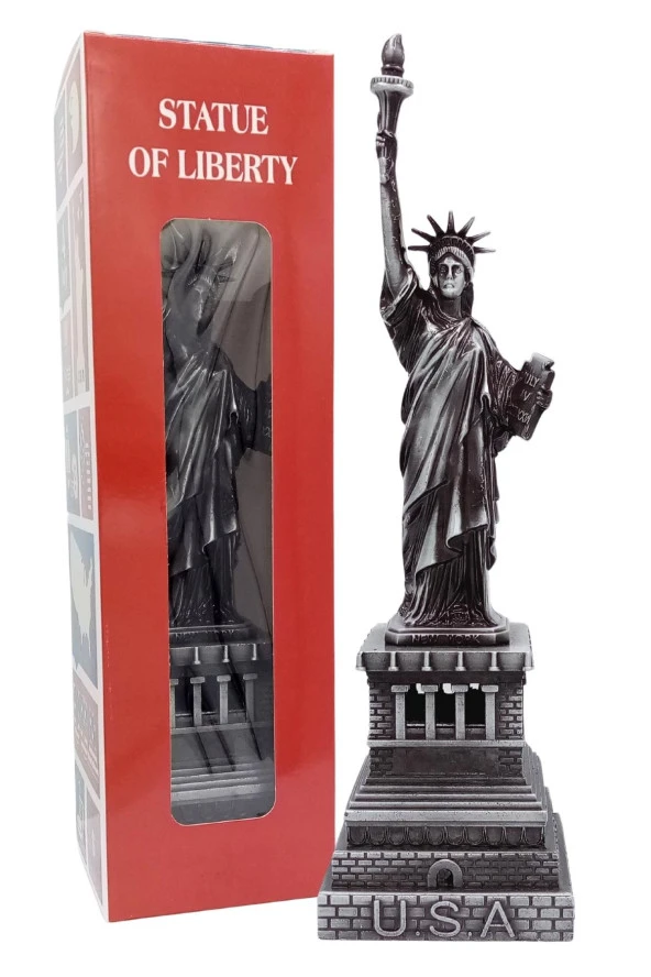 Vintage Metal USA Özgürlük Heykeli Gümüş 32 cm - Resim 7