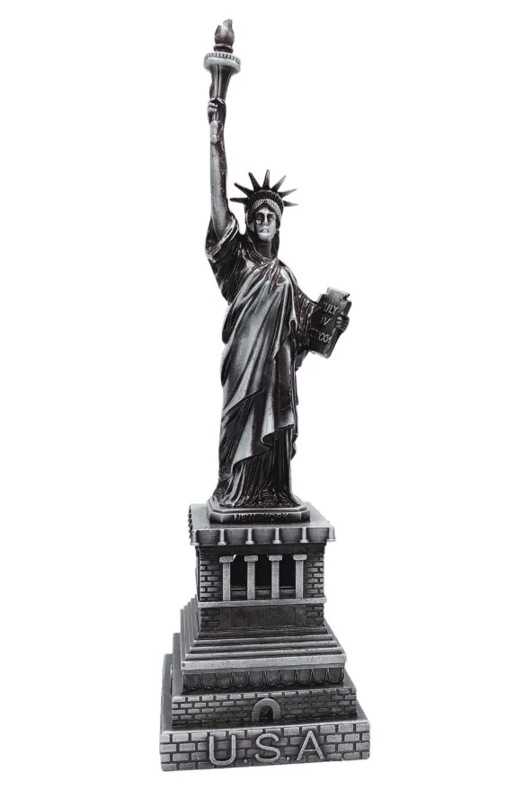 Vintage Metal USA Özgürlük Heykeli Gümüş 32 cm - Resim 9