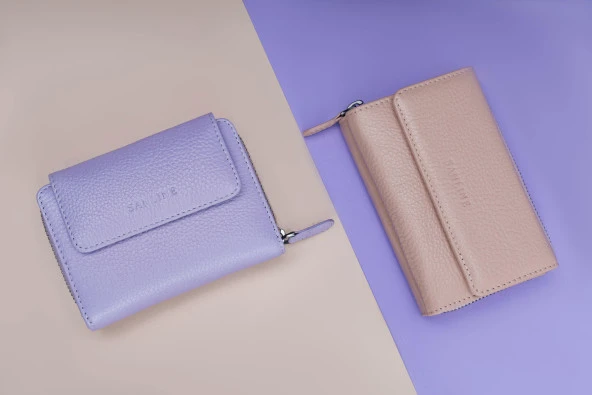 SANLINE 2768 Hakiki Deri Kadın Cüzdan - Lila - 3