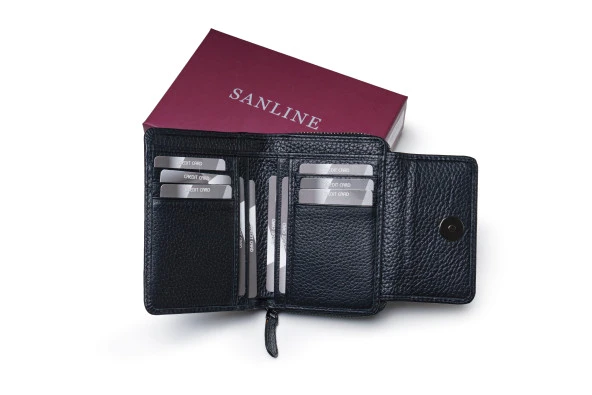 SANLINE 2768 Hakiki Deri Kadın Cüzdan - Siyah - 2