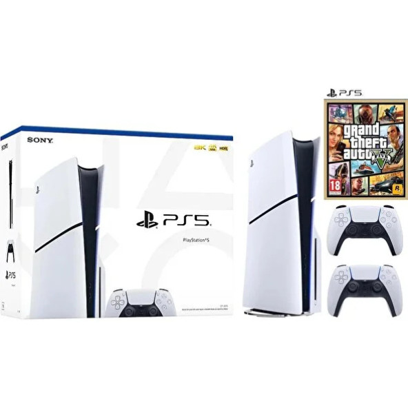 Sony Playstation 5 1 TB Slim Cd Edition Konsol + 2. Ps5 Kol + Ps5 Gta 5 Oyunu (İthalatçı Garantili)