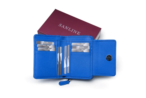 SANLINE 2768 Hakiki Deri Kadın Cüzdan - Mavi - 2