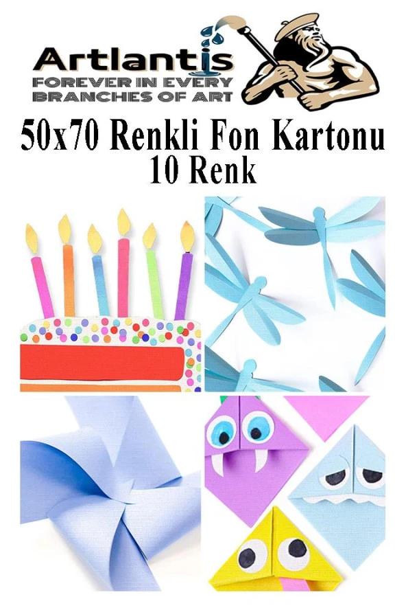 Fon Kartonu 10 Lu 50x70 Cm 2 Paket Arlantis 10 Renk Fon Kartonu 50*70 Okul Sınıf Kreş Anasınıfı - 5