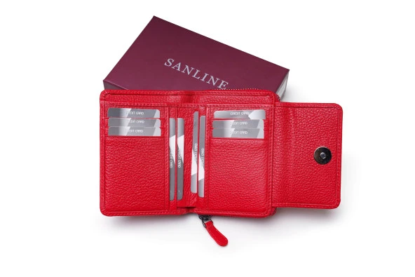 SANLINE 2768 Hakiki Deri Kadın Cüzdan - Kırmızı - 2