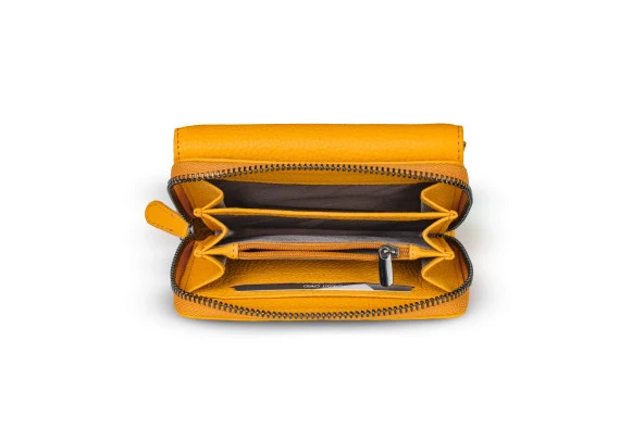 SANLINE 2754 Hakiki Deri Kadın Cüzdan - Sarı - 3