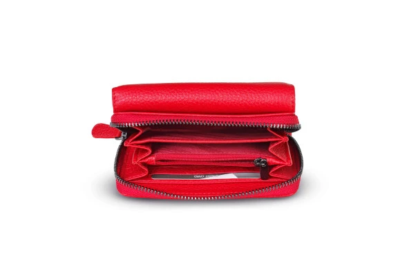 SANLINE 2754 Hakiki Deri Kadın Cüzdan - Kırmızı - 3