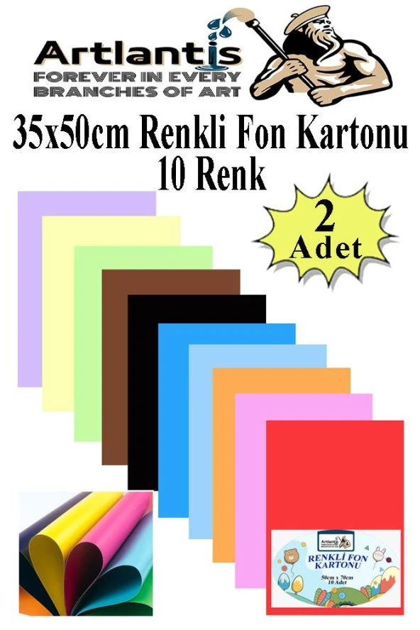 Fon Kartonu 10 Lu 35x50 Cm 2 Paket Artlantis 10 Renk Fon Kartonu 35*50 Okul Sınıf Kreş Anasınıfı