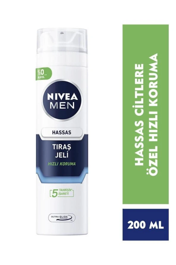 Nivea Men Hassas Tıraş Jeli 200Ml, Hassas Ciltlere Özel Hızlı Koruma, Yanma Karşıtı, Alkolsüz Formül