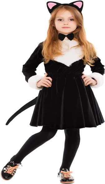 Kedi Kulak Taç Kuyruk ve Papyon 3 lü Set Çocuk Boy Pembe Renk - Resim 2