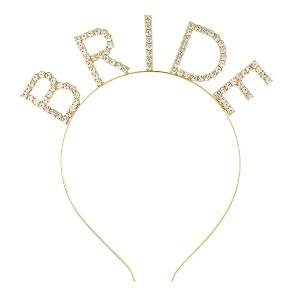 Bekarlığa Veda Mega Boy Kristal Taşlı Altın Gold Bride Taç Gelin Tacı İthal 20X21 cm ürün görseli