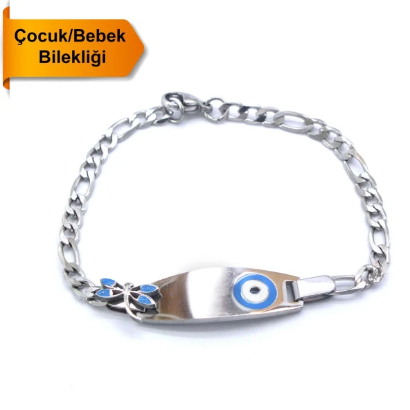 FerizZ 316L Çelik Mavi Nazar Boncuklu Yusufçuk Çocuk Bileklik BLK-957 ürün görseli