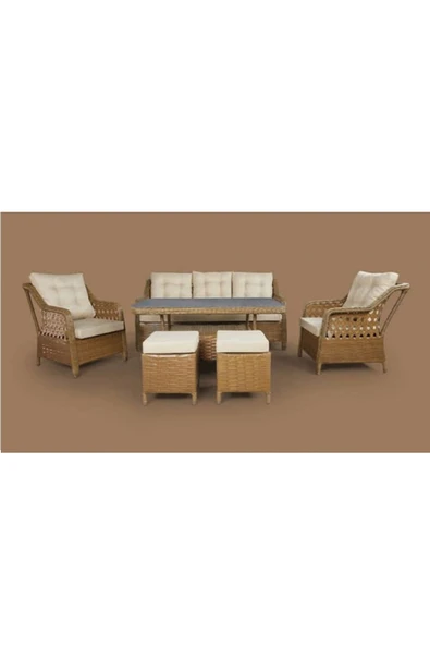 adımshops MENEKŞE 3+1+1+2puf+masa Rattan Bahçe Balkon Mobilyası, 7 Kişilik Bahçe Takımı ürün görseli