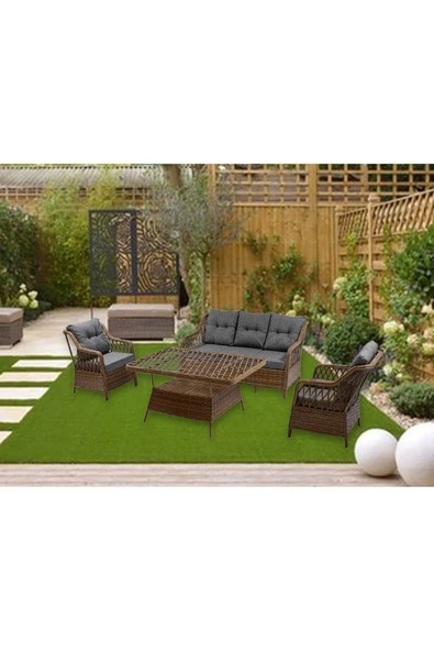 adımshops MENEKŞE 3+1+1+2puf+masa Rattan Bahçe Balkon Mobilyası, 7 Kişilik Bahçe Takımı - Resim 2