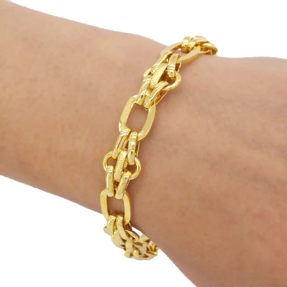 22 Ayar Altın Kaplama Işıltılı Zincir Kadın Bileklik BLK-426 - Resim 6