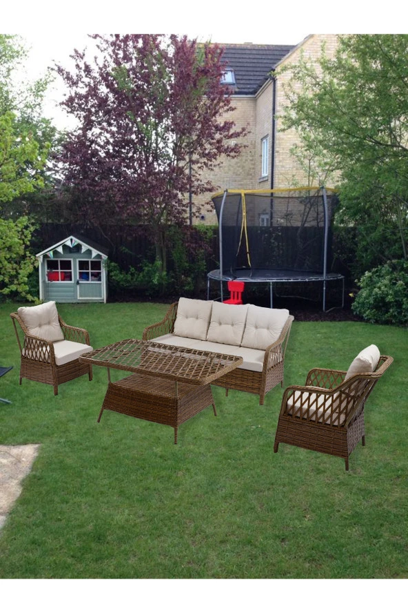 MENEKŞE 3+1+1+2puf+masa Rattan Bahçe Balkon Mobilyası, 7 Kişilik Bahçe Takımı