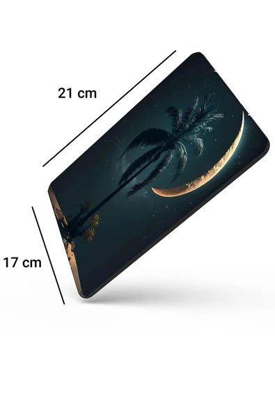 SonicTouch Gece Mavisi Ay ve Palmiye Desenli Kaydırmaz Gaming Oyuncu Dikişsiz Mouse Pad/Ped 17x21cm - 2
