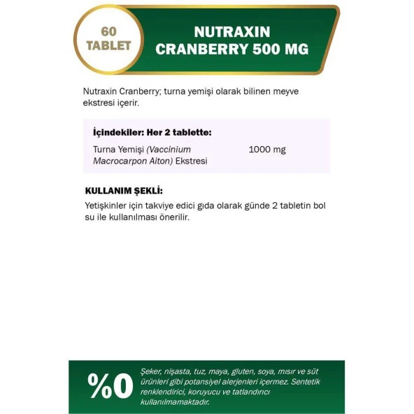 Nutraxin Cranberry 500 mg 60 Tablet - Resim 3