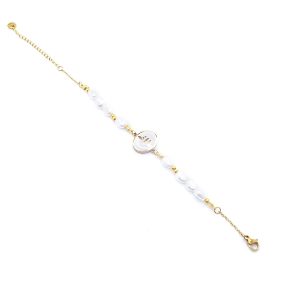 Altın Kaplama İnci Kadın Bileklik BLK-1003 - Resim 5