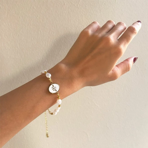 Altın Kaplama İnci Kadın Bileklik BLK-1003 - Resim 2