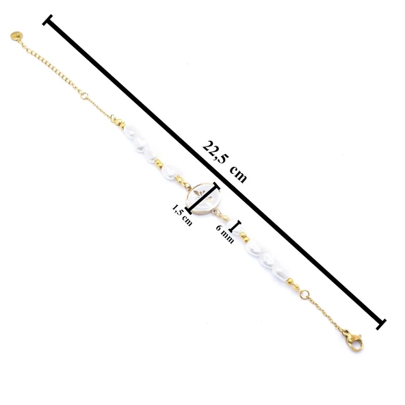 Altın Kaplama İnci Kadın Bileklik BLK-1003 - Resim 3