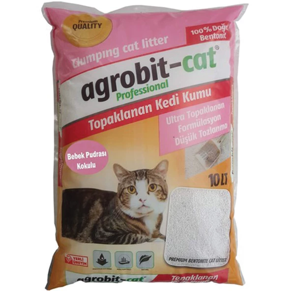 Agrobit Cat Bebek Pudra Kokulu Doğal Bentonit Kedi Kumu 10 lt