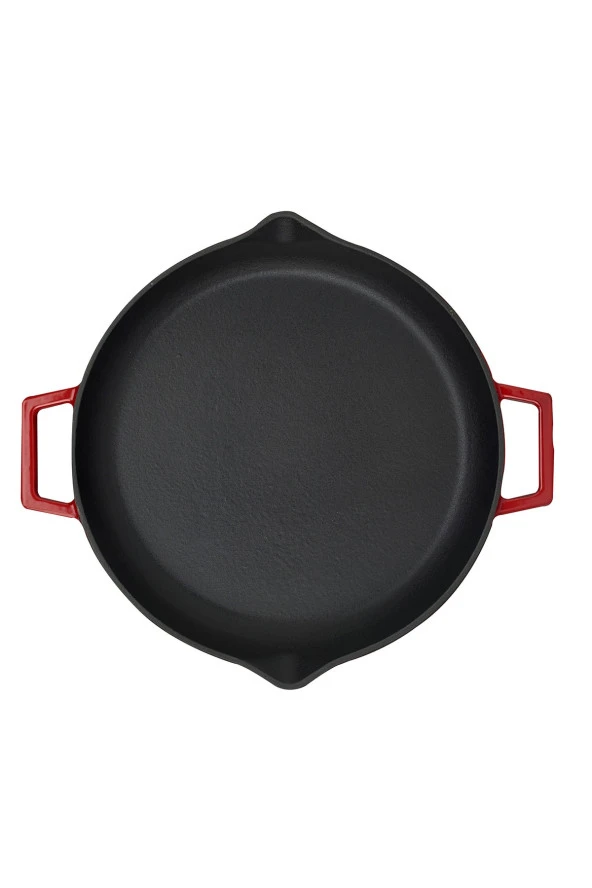 Döküm Yuvarlak Kızartma Tavası Döküm Demir Yekpare Çift Kulplu Çap(Ø)26cm. - Kırmızı - 3