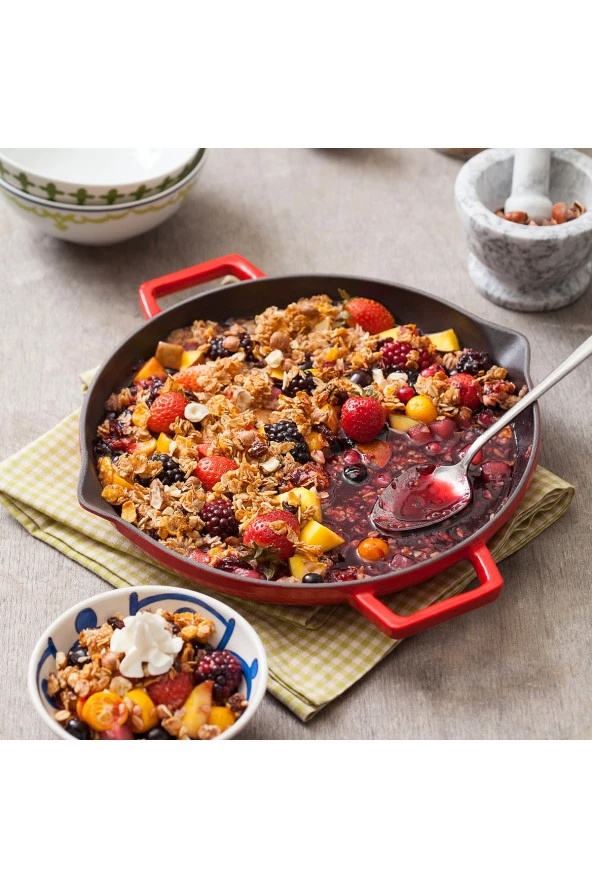 Döküm Yuvarlak Kızartma Tavası Döküm Demir Yekpare Çift Kulplu Çap(Ø)26cm. - Kırmızı - 5