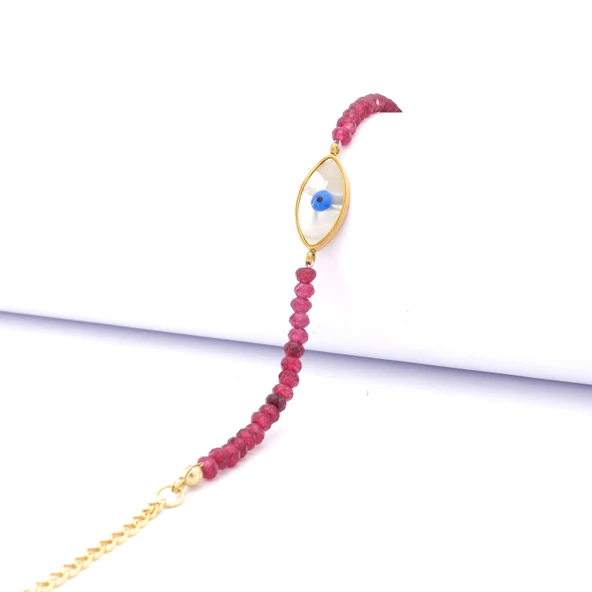 Altın Kaplama Göz Motifli Bordo Mercan Bileklik BLK-879 ürün görseli