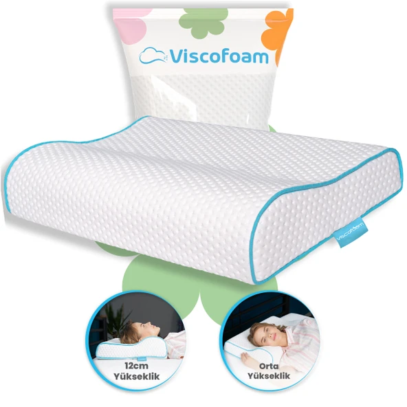 Viscofoam Yüksek Boyun Destekli Ortopedik Yastık Visco Yastık 58x39x12-8.5cm