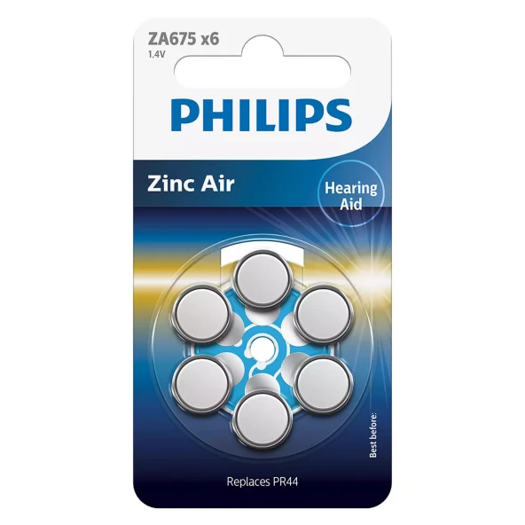 Philips ZA675B6A/00 PR44 1.4V 6'lı Mavi Mini Düğme İşitme Cihazı Pili