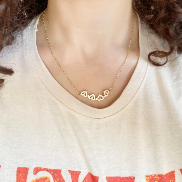 Çelik Kolye, Yonca Kolye Altın Kaplama Kadın Kolye KLY-396 - Resim 7