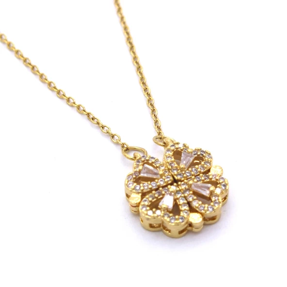 Çelik Kolye, Yonca Kolye Altın Kaplama Kadın Kolye KLY-396 - Resim 4