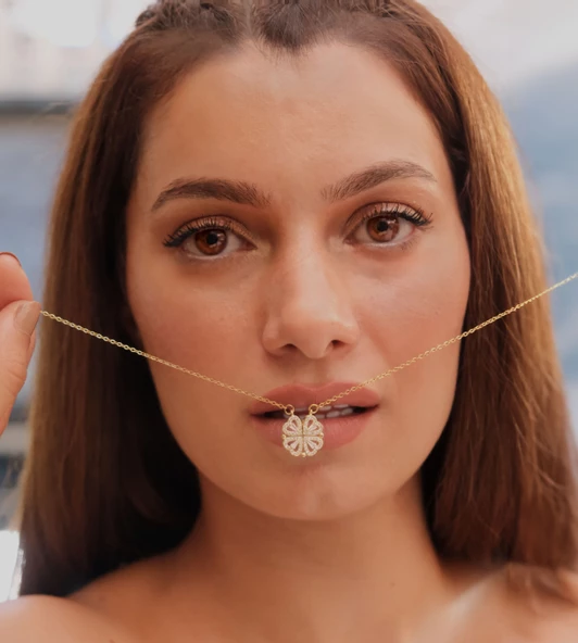 Çelik Kolye, Yonca Kolye Altın Kaplama Kadın Kolye KLY-396 - Resim 2