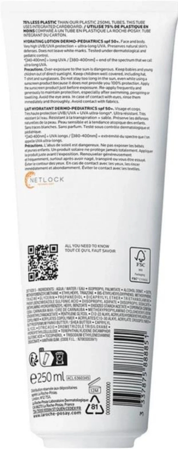 La Roche Posay Anthelios Dermo Pediatrics Hydrating Milk SPF50+ 250 ML - Resim 3