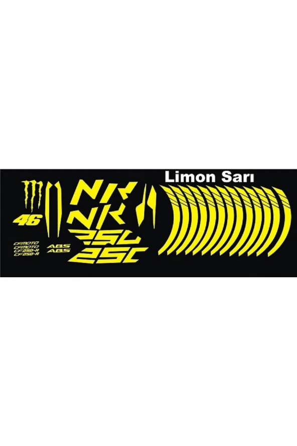 Yeni Özel Motosiklet Jant Şeridi Sticker Set Cf Nk 250 Sarı  Sağ-Sol/Ön-Arka