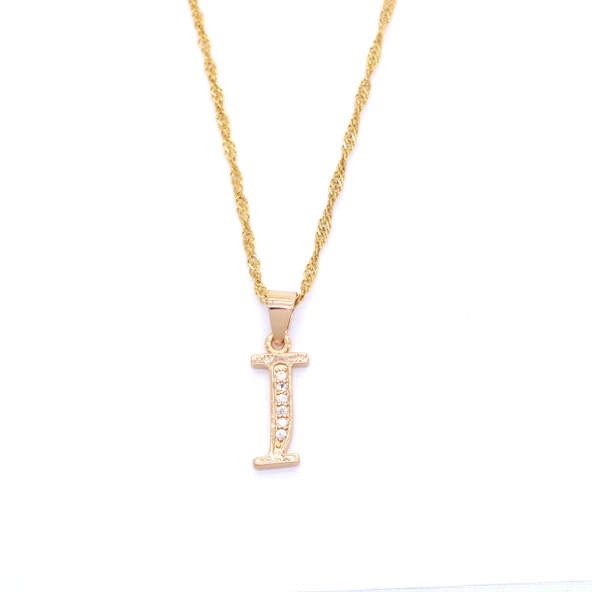 Altın Kaplama Zirkon Taşlı I Harfi Kadın Kolye KLY-306 ürün görseli