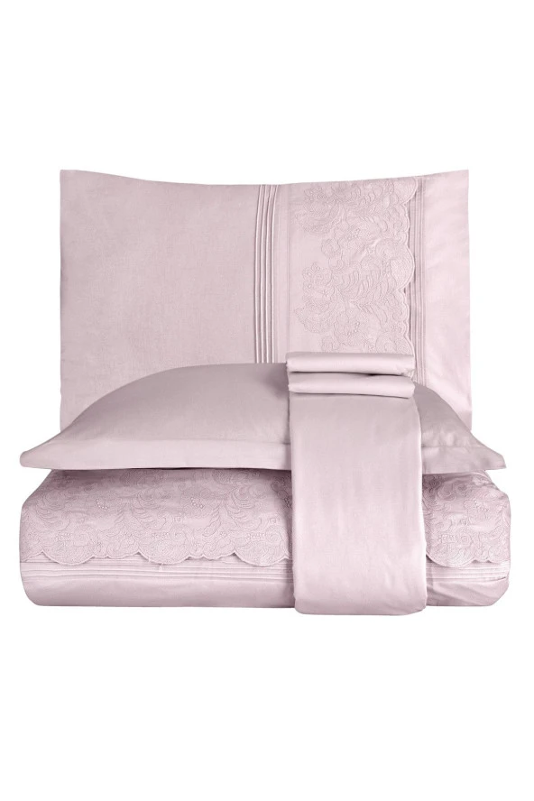 Elegance Grande - Pudra Pembe Çift Kişilik Nevresim Takimi - 1