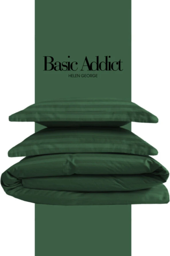 Basic Addict - Pamuk Saten Çizgili Çift Kişilik Nevresim Takımı/ Yeşil ürün görseli