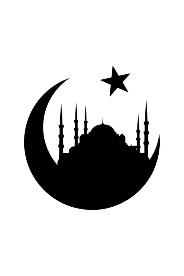 Ay Yıldız içinde Cami Oto özel yeni sticker Siyah 30 x 33 cm