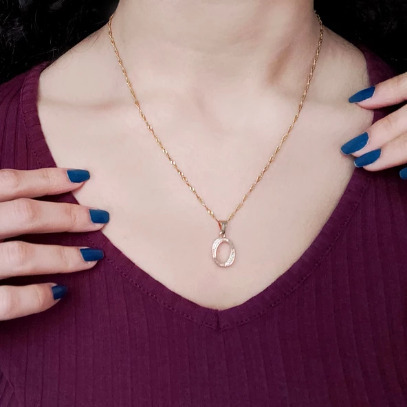 Çelik Kolye, O Harfli Kolye Altın Kaplama, Kadın Kolye KLY-289 - Resim 2